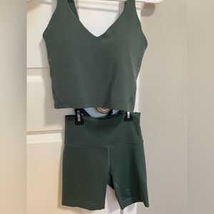 Green Lululemon V-Neck Padded Tank Top and Shorts Set